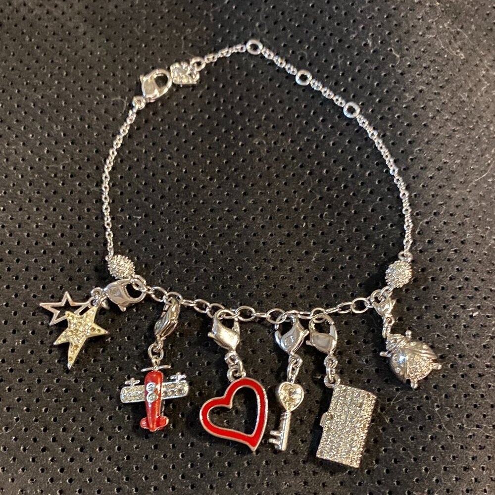 Swarovski Silver Charm Bracelet with 6 dangle charms
